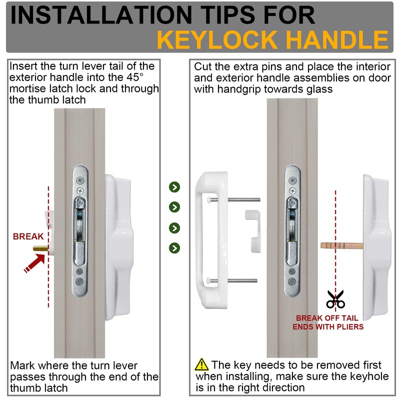 Eockatoo Sliding Glass Patio Door Handle Replacement Set with Key