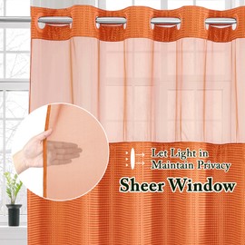 Gibelle No Hook Waffle Weave Shower Curtain with Snap-in Fabric Liner Set for Bathroom, Hotel Style with Mesh Top Window, Waterproof & Washable, Burnt Orange, 72x74