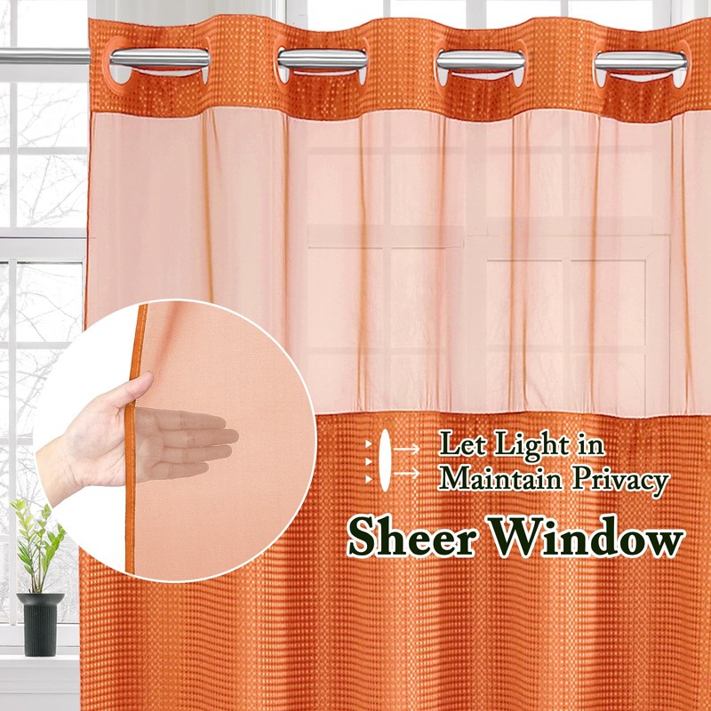 Gibelle No Hook Waffle Weave Shower Curtain with Snap-in Fabric
