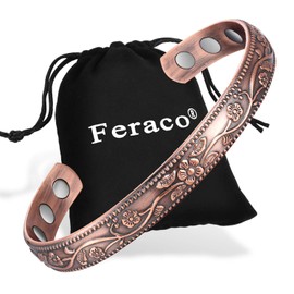Feraco Feraco Copper Bracelet for Women, Ultra Strength Magnetic Bracelets, 99.99% Pure Copper Cuff Bangle with 3500 Gauss Neodymium Magnets, Adjustable, Vintage Flower Collection