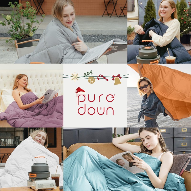 puredown® Lightweight Packable Couch Throw Soft Feather Down Throw Blanket