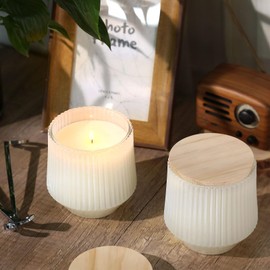 simeitol 13 OZ White Candle Jars for Making Candles - 6 Pack Ribbed Glass Candle Jars, with Bamboo Lids and Candle Wick Kit, Candle Making Jars Bulk for DIY