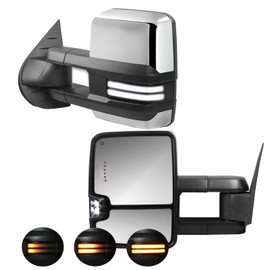 Tow Mirrors Compatible with 2007-2013 Chevy Silverado/GMC Sierra 1500,Power Glass,Power Heated,Switchback Light,Backup Light,Running Light (Chrome)