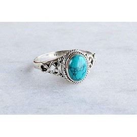 MAIHAO Vintage Women's 925 Sterling Silver Ring Oval Cut Natural Bohemia Turquoise Jewelry Turquoise Moonstone Ring Wedding Jewelry Size 6-10 (US Code 9)
