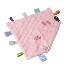 CREVENT CREVENT Tag Security Blankets for Babies, Soft Small Taggie for Boys Girls, Baby Comforter Sensory Blanket, Great Gifts for Birthday Baby Shower 10"X10" (Pink+Grey)