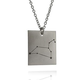 FashionJunkie4Life Leo Constellation Pendant Necklace - Engraved Stainless Steel Zodiac Sign with 18" Chain
