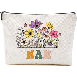 Nan Wildflowers Gifts For Mother's Day Makeup Bags - Nan Flower Gift Bags - Mom Birthday Gifts - Travel Cosmetic Bag For Birthday