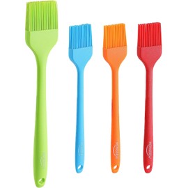 MONGSEW - 4 cepillos de silicona para repostería, resistente al calor, variedad de tamaños y colores, apto para lavavajillas, multiusos