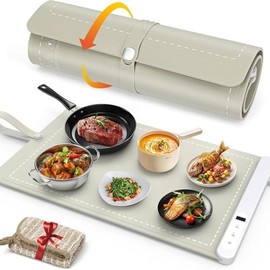 FYY Upgrated Food Warming Mat with 6 Temperature Levels & 6-Hour Timer, Full Surface Heating Mat, Roll Up Food Warmer for Holiday Parties & Buffets - Color: Khaki
