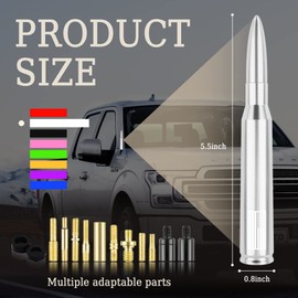 Car Bullet Antenna,Truck Exterior Decoration Accessories Car Vehicle Replacement Antenna Conpatible with Ford F150 RAM 1500 GMC Heavy Duty Pickup Trucks Accessories (New Upgrade Silver-U.S. Flag)…