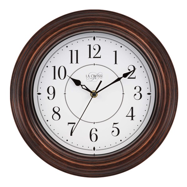 La Crosse Technology 404-2630W 12 Inch Evelyn Quartz Wall Clock with Silent Movement, 12", Brown