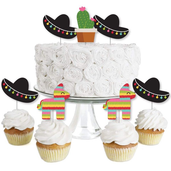 Let's Fiesta - Adornos para cupcakes de postre (24 unidades), diseño de fiesta mexicana