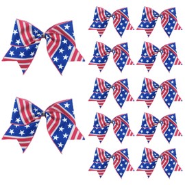 Meseey 12 Pcs 6 Inch Red White Blue Star Stripes American Flag Bow 4th of July Wreath Bows for Independence Day Party Gift Wrapping Door Wall Decoration (Navy red tan)