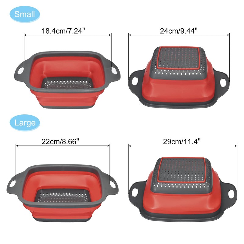 sourcing map Collapsible Colander Set, 2 Size Square Foldable Food