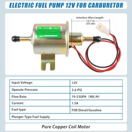 Clatoon Universal Electric Fuel Pump Kit 12V with 6.56 FT 5/16" ID Fuel Line, Inline Low Pressure Fuel Pump 3-6 PSI for Carburetor Lawn Mowers Small Engine Motorcycles ATVs and More