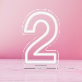 YALLOVE Neon Sign Number 2, 9.8 inches Height USB Powered Night Light-up Numbers for Birthdays Decor, Party Anniversary, Cafe Bar Decor (Small)