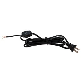 B&P Lamp® 8 Foot Black Cord Set with Inline Rotary On-Off Switch, SPT-1 Cord Size