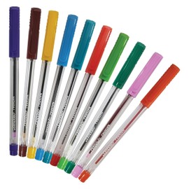 PopFlow Ballpoint Pens, MULTICOLOUR, Fine Point (0.7mm), Pack of 10, Fine Writing Ball Pens, Ideal for Write Colour Sketch Draw, iZOFAX Black Ball Pen