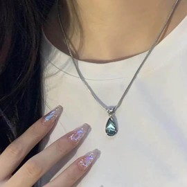 Xduargs Boho Moonstone Teardrop Necklace Blue Gemstone Teardrop Choker Necklace Vintage Waterdrop Pendant Necklace Adjustable Waterdrop Chain Necklace Jewelry for Women