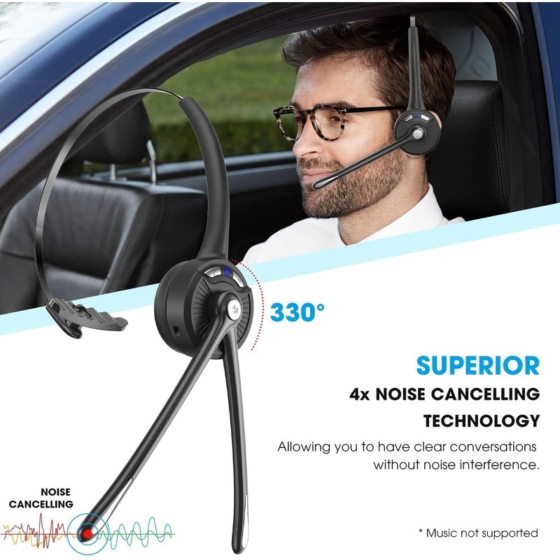 Bluetooth Headset with Microphone, Noise Canceling Wireless On Ear Headphones,