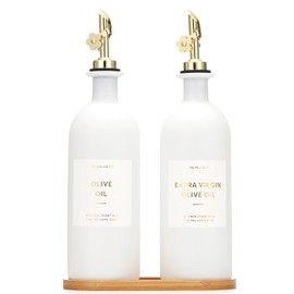 HOMCDALY Olive Oil Dispenser Bottle for Kitchen, Glass Oil Dispenser Bottle, Gold Oil and Vinegar Dispenser Set, Kitchen Oil Dispenser, Oil Container, Oil Cruet| Set of 2 (16oz – Gold)