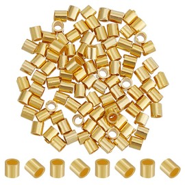 BENECREAT 120Pcs Gold Tube Crimp Beads,925 Sterling Silver Tube Beads, 1.5x1.5mm Bead Stopper Tube Column Stoppers for Secure The Ends of Jewelry Stringing Wires and Cables, Hole: 1mm