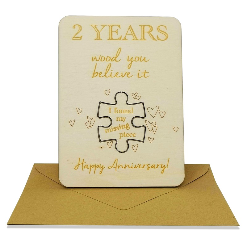 Wooden Anniversary Card with Jigsaw Puzzle Piece "I found my