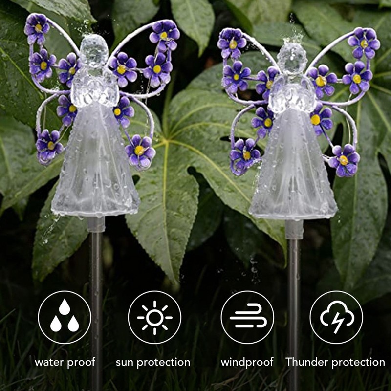 2 Pack LED Solar Angel Lights Solar Powered White Light