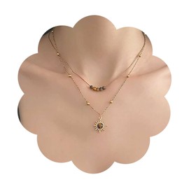 Jugielu Vintage Layered Sun Pendent Necklace Brown Bead Choker Necklace Gemstone Sun Necklace Sunshine Chain Necklace Faux Opal Sunburst Necklace Jewelry for Women