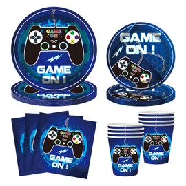 SKTMH 80Pcs Video Game Party Supplies Gamer Party Tableware Set Video Game On Themed Birthday Plates Napkins Cups Disposable Video Games Party Decorations for Boys Girls Gaming Birthday Supplies
