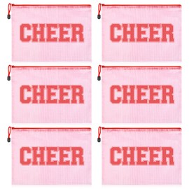 SOIDRAM 6 Pcs Cheer Bag Cheer Makeup Bag Gifts Zipper Pouch Makeup Case Cheerleader Accessories Snack Bags Bulk for Cheerleading Party Supplies