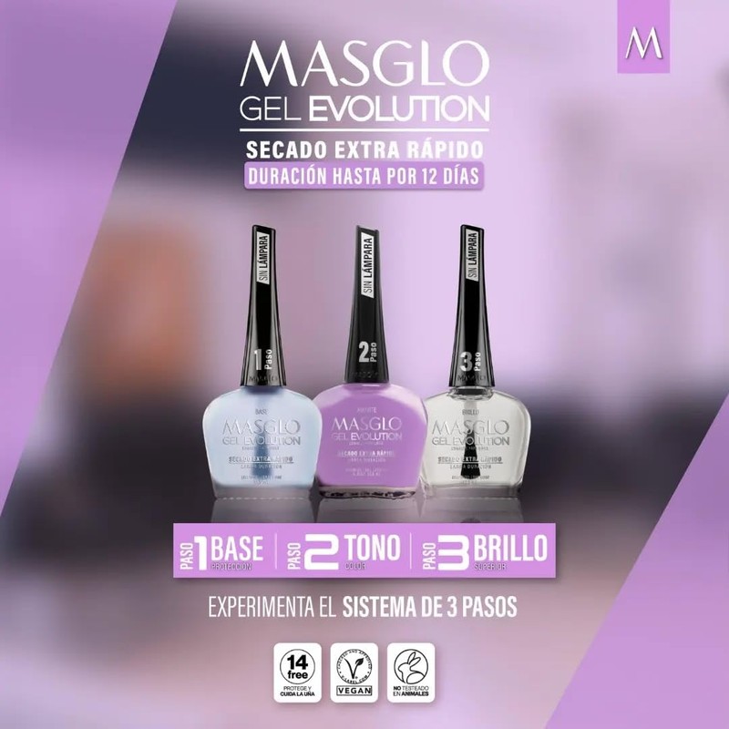 Masglo Esmalte de Uñas Gel Evolution Secado Extra Rápido 13,5mL,