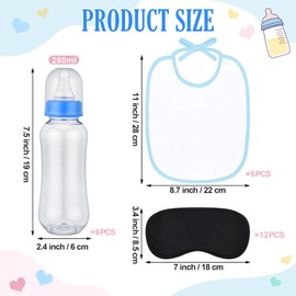 Leinuosen 24 Pcs Baby Shower Blind Feeding Game Set Include 6 Plastic Bottles 6 Bibs and 12 Eye Mask Blindfolded Baby Feeding Bottle Chug Game for Adult Gender Reveal Party Supplies(Blue)