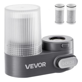 VEVOR Faucet Mount Water Filter, Vertical Water Purifier for Sink Tap, NSF Certified Carbon Fiber Filter, Removes Chlorine Lead with 3 Filters, Fits Most Kitchen or Bathroom Faucets, Gray