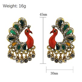 Peacock Tassel Earrings, Peacock Bird Tassel Dangle Earrings for Women, Bohemian Phoenix Peacock Statement Fringe Earrings Punk Boho Jewelry, Vintage Peacock Linear Tassel Drop Earrings (Gold)