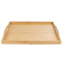 BambooMN Organic Bamboo Serving Tray with Handles, Breakfast Tray, Serving, Eating, Kitchen, Vanity, 17" x 12.5" x 2" - 1 Tray