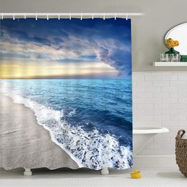 X-Labor Beach Motif Shower Curtain Waterproof Fabric Anti-Mould Includes 12 Shower Curtain Rings Washable Bath Curtain 180 x 200 cm Pattern C
