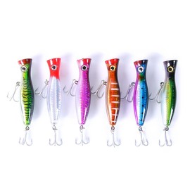 AJHMGJGO 6 Pcs Large Top Water Popper,4.7 in Saltwater Poppers Fishing Lures,3D Eyes with Hooks and Ring for Surf Fishing, Bluefish,Fishing Gt Tuna Kingfish Large Predator Fish (4.7 inches)