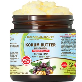 Botanical Beauty KOKUM BUTTER 100% Pure Natural REFINED Cold-Pressed 16 Fl oz 480 ml for Face, Skin, Body, Hair, Lip, Nails. Rich in Vitamin E. Beauty Moisturizing Nourishing Butter.