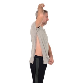 Post Surgery Recovery Tshirt Snap Open Tearaway Shirt (Medium, Grey/Men)