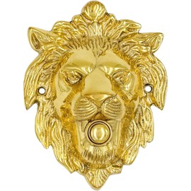 Large Lion Shaped Doorbell Button – Polished Lacquered Finish – 5 1/4" x 4" – Vintage Design Wired Push Button Doorbell with Surface Mount – Fits Standard 2-Wire Chimes, Easy DIY Install