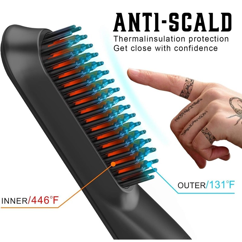 Heated Ionic Hair Straightening Brush for Men - 5 Temperature