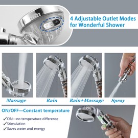 Filtered Handheld Shower Head for Hard-Water - High-Pressure Showerhead w/Filter Ionic Beads, 4-Mode w/ON/OFF Stop, Low Water Pressure Areas, Water Saving, Remove Chlorine, Reduces Dry Itchy Skin, Set