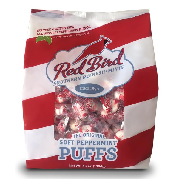 Red Bird Soft Peppermint Puffs, Individually Wrapped Candy, Non-GMO Verified, Kosher, 46 oz Bag