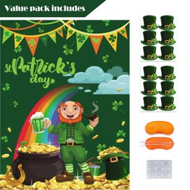 ROCWOHO St Patricks Party Games Pin The Hat on The Leprechauns Game Reusable Pin Game Saint Patrick Lucky Shamrock Party Favor Supplies for Kids Girls Boys