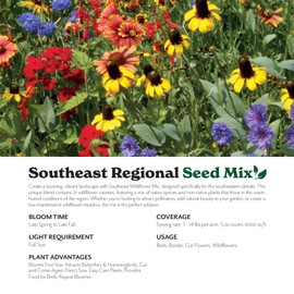 Grow Your Own Vibrant Annual and Perennial Wildflower Garden Seeds Mixture, Varieties for Pollinators and Spring Gardens - Southeast Regional Mix, 1/4 lb