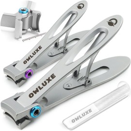 Toe Nail Clippers for Thick Nails - Ultra Sharp Wide Jaw Nail Clippers with Catcher for Fingernails & Toenails - Heavy Duty Curved Edge Nail Clipper Set by Owluxe in Gift Box for Men, Women & Elderly