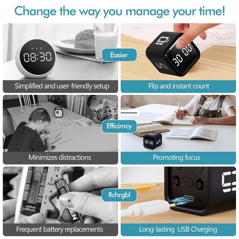 Cube Timer,Rotation Timer,5/10/30/60 Minutes and Custom Countdown,Productivity Timer,Pause and Resume,Silent,Vibrate