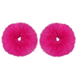2pcs Pack Furry Faux Rabbit Fur Hair Scrunchies Artificial Fur Hair Bobbles Elastic Hair Band Rope Wristband Ponytail Accessories Hot Pink