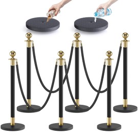 kaiyomi 6Pcs Stanchions Posts with Black Velvet Ropes Set, 5 Feet Crowd Control Barrier Kit for Red Carpet Party Decoration and Ribbon Cutting Ceremony (Golden & Black)